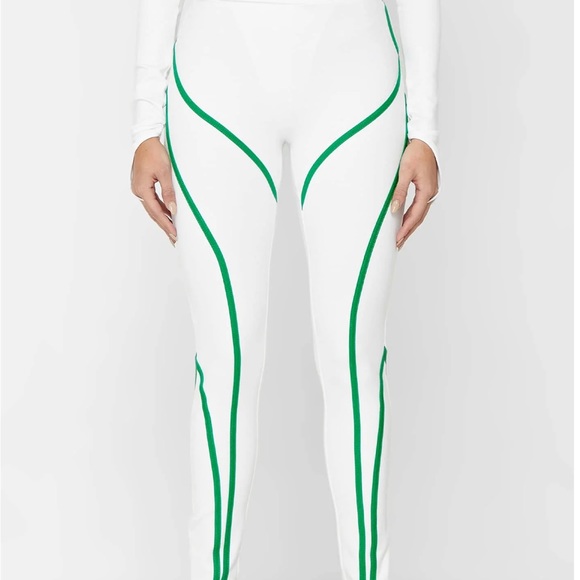 NWT - MANIERE DE VOIR CONTRAST CONTOUR LEGGINGS - WHITE/GREEN - Picture 2 of 8